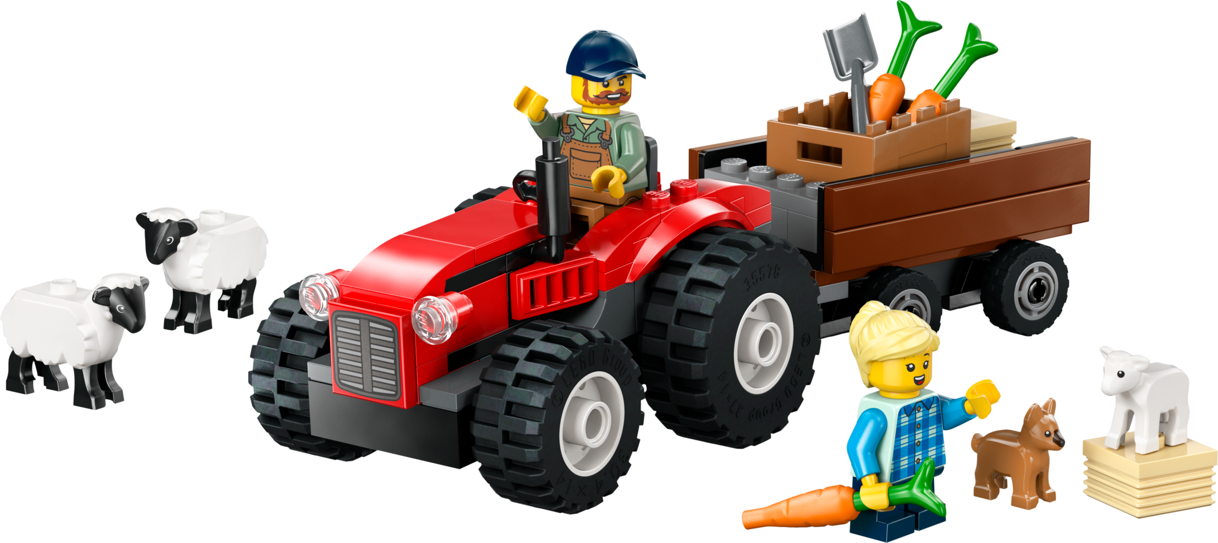 Red Farm Tractor with Trailer &amp; Sheep